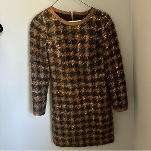 Vintage Mira Couture Tweed Long Sleeve Dress with Gold Accents - Size 2